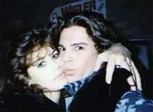 Michele Bennett hugging Michael Hutchence